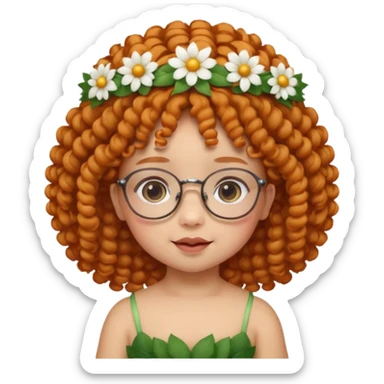 baby with big flower tiara ginger curly hair and glassess sticker