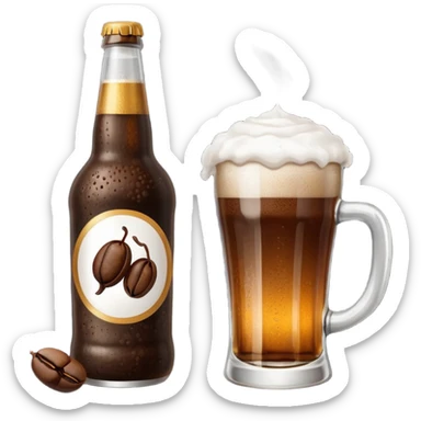 cerveza en botella con grano de café al lado sticker
