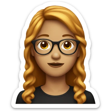 Make the iPhone style emoji of a girl with bangs, medium hair a little wavy, black t-shirt, reddish hair, and glasses. sticker