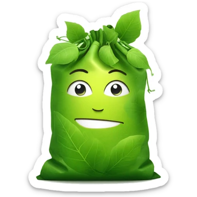 ecological bag with a cute face and hair made of green leaves sticker