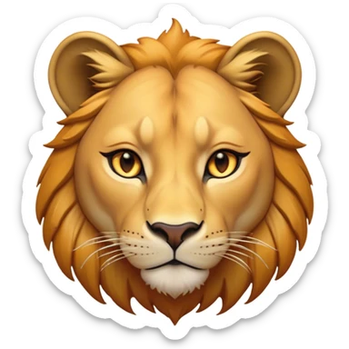 Cinematic Noble Lioness Portrait Emoji, Poised and regal, with a graceful, athletic build and a sleek, tawny Fur, piercing soulful amber eyes, Simplified yet sharp and sophisticated features, highly detailed, glowing with a warm, dignified glow, high shine, intelligent and fierce, stylized with an air of wild elegance, focused and attentive, soft glowing outline, capturing the essence of a watchful and confident lioness, so majestic it feels as though it could silently prowl out of the screen with effortless authority! sticker