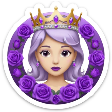 Purple shadow rose flower silver circle plaque with silver tiara sticker