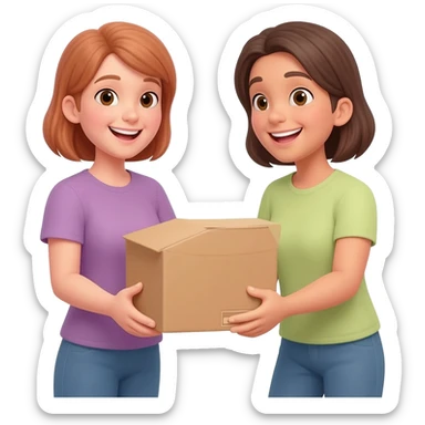 dos personas felices una entrega una caja a otra sticker