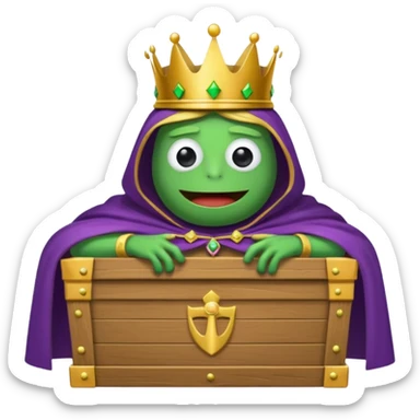 Emoji of an empty wooden coffin labeled ‘ECHO,’ being nailed shut by a king-like Pepe the Frog wearing a crown and cape sticker