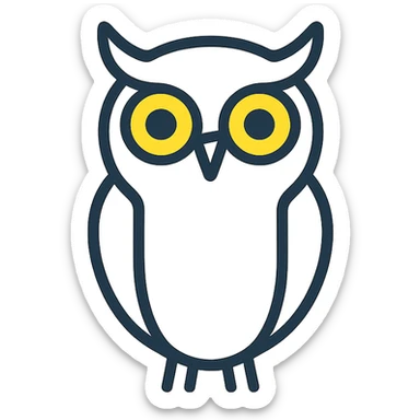 white owl, yellow eye outlines, minimal style icon sticker