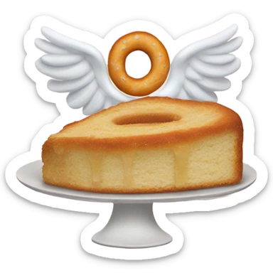 A piece of cake with an angel bagel on top. sticker