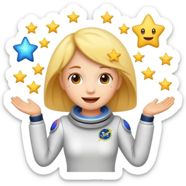 space molly as a cute emoji, floating in space, small body, cheerful, stars around sticker