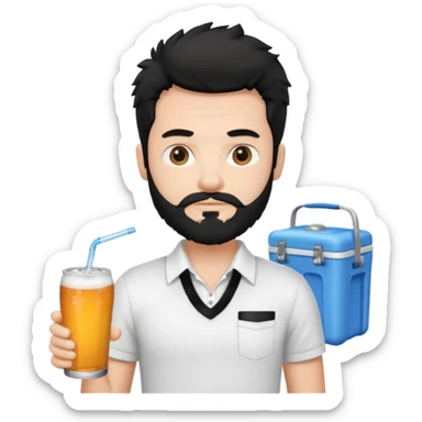 A white guy with coolers and white collar t shirt  and the beard for him is at the chin area only and not moustache ,the hair is fuzzy and black in colour sticker