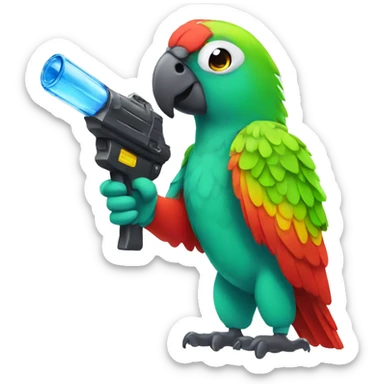 Parrot holding a water gun sticker