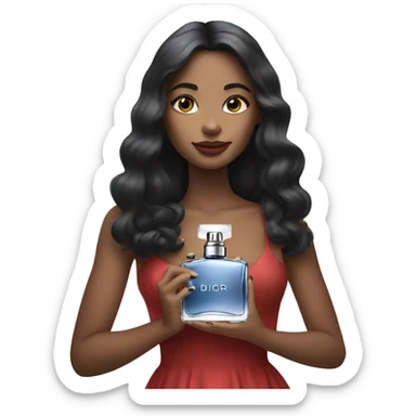 Girl holding Dior perfume bottle sticker