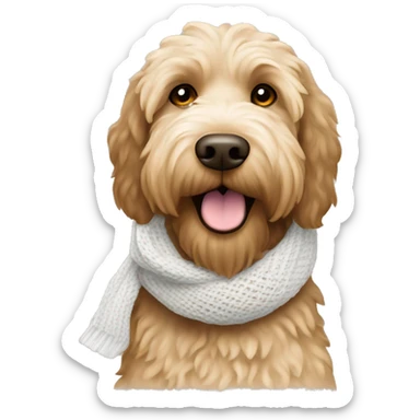 Tan Labradoodle wearing white knit scarf sticker