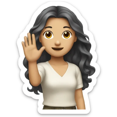 asian girl with long wavy hair raising hand sticker