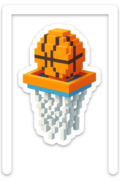 Voxel-style basketball in a net, variation 7 sticker