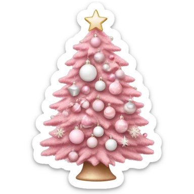 Pink pastel Christmas tree with pink and white ornaments  sticker