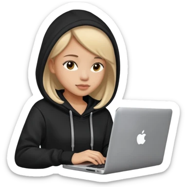 hacker girl with black hoodie and laptop sticker