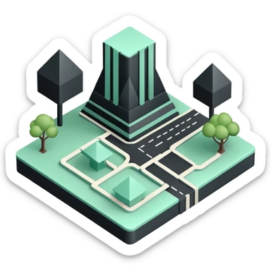 Collectivités Territoriales (Local Authorities), 3D technical icon with black and mint green (#B5F4D3), territorial jurisdiction diagram with administrative boundaries and governance structure sticker
