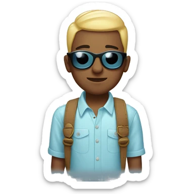 A cute boy wih buzz hair cut and black sun glasses and wearing shirt light blue sticker