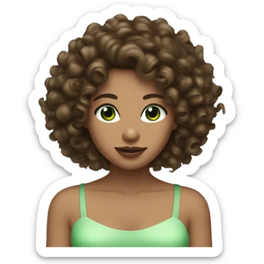 Curly brunette with long hair green eyes sunskin and plump lips  sticker
