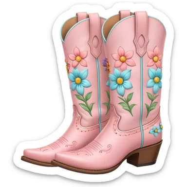 Pastel Pink cowgirl boots with pastel flowers sticker