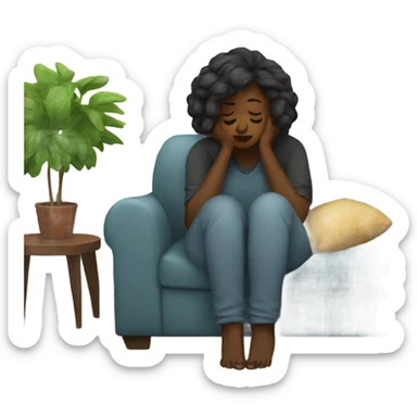 Woman in her 30’s, feeling depressed on the sofa sticker