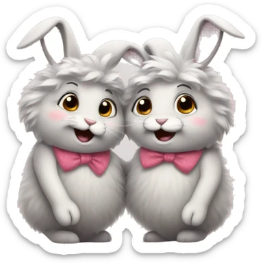 two fluffy old lady bunnies in love sticker