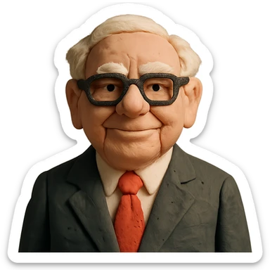 Warren Buffett wearing glasses and a suit in claymation style sticker
