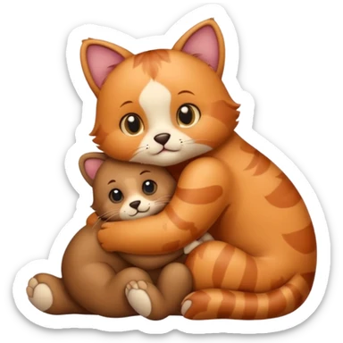 cat hugs a little bear sticker