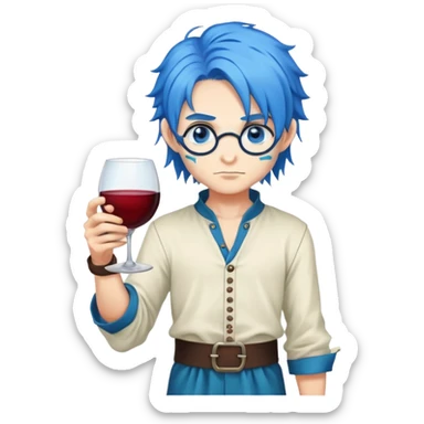 boy demon slayer full body blue hair wine glass eye funny sticker