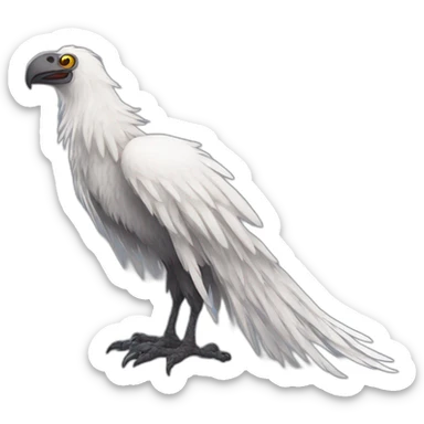 Tall slender snow tall monster with vulture face in long white feathers sticker