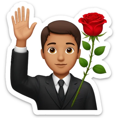 Hombre alzando la mano con una rosa sticker