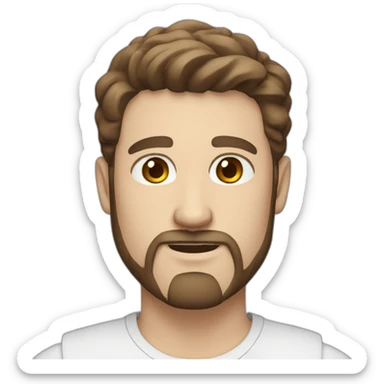 white man with blue eyes, medium long brown hair with mustache plus goatee sticker