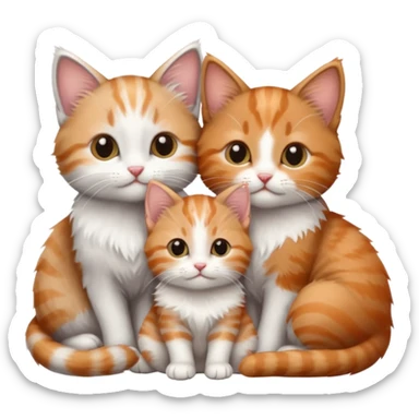 3 very small kittens cuddling together all different colours, the first one is grey and white, the second is ginger and white and the third is brown tabby and white sticker
