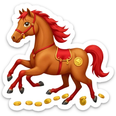 red horse and baby horse agressive running happiness money sticker