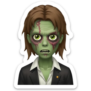 зомби который стоит лицом ко мне. прическа волосы лежат как шторки, карие зеленые глаза, с дымом изо рта. типо swag sticker