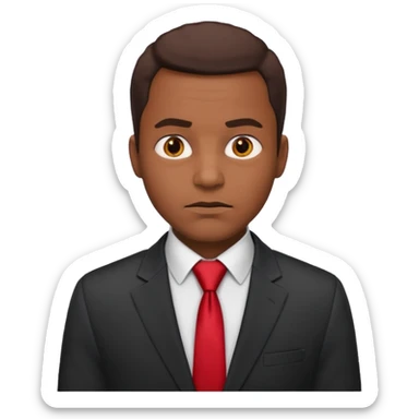 African American man in a business jacket and red tie, serious facial expression, emoji style sticker