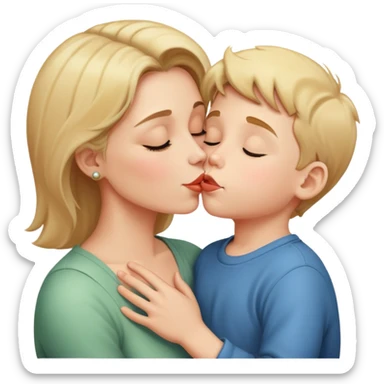 mom kisses little son sticker