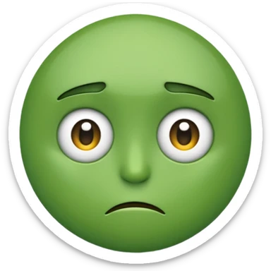 Can you make a green emoji. the eyes looking to the left and has a frown sticker