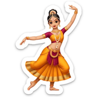 cinematic-realistic-bharatanatyam-dance-emoji,-depicted-as-an-elegant-classical-indian-dance-performance-with-graceful-poses,-intricate-costumes,-and-expressive-hand-gestures,-rendered-with-rich-textures-and-warm-dramatic-lighting, single dancer full body  sticker