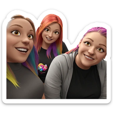 smiling girls with colorful hair sticker