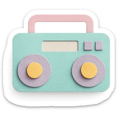 small portable boombox in paper-craft style with pastel colors and simple design sticker