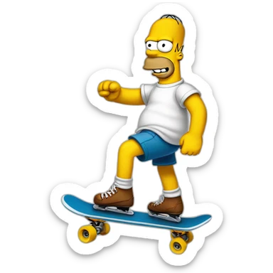 Homer Simpson riding skate doing olie sticker