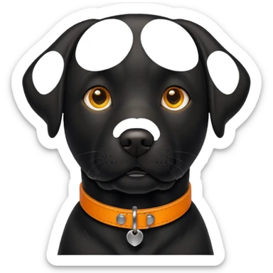 1 black labrador with yellow collar, 1 black labrador with orange collar sticker