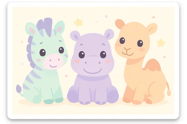 playful and fun zebra, hippo, and camel together sticker