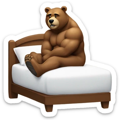muscle bear resting on bed sticker