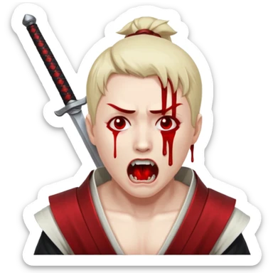 seppuku with invisible background. it must show the pain as the sword goes through. blood dripping from the tip. the guy's head should be up with his mouth open in pain sticker