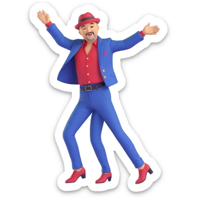 Ruben Blades emoji, salsa dancing, energetic pose, stylish outfit sticker