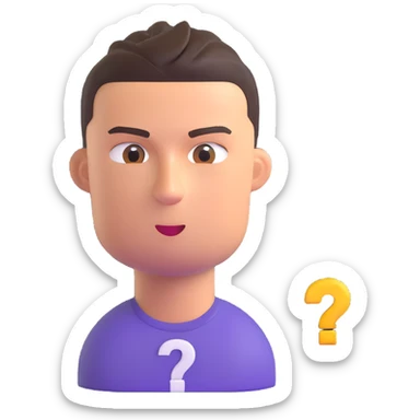 Cristiano Ronaldo with a suspicious expression, includes a question mark, 3D emoji style sticker