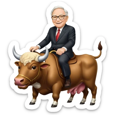 happy Warren Buffet riding bull sticker