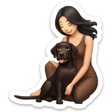 Chocolate labrador playing with woman long black hair sticker