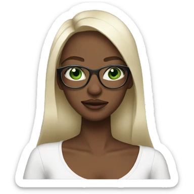 Black not that long straight hair with green eyes and glasses, big lips white girl holding one year old green eyes white baby son sticker